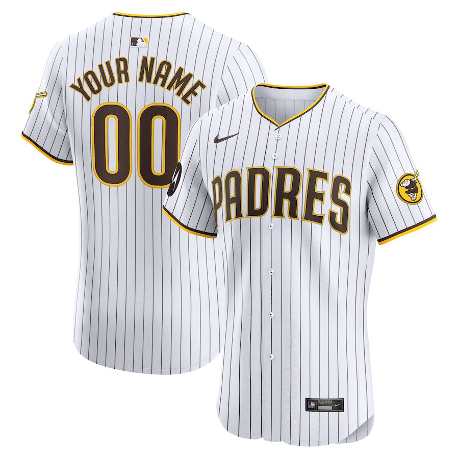 Men San Diego Padres Nike White Home Elite Custom Patch MLB Jersey->->